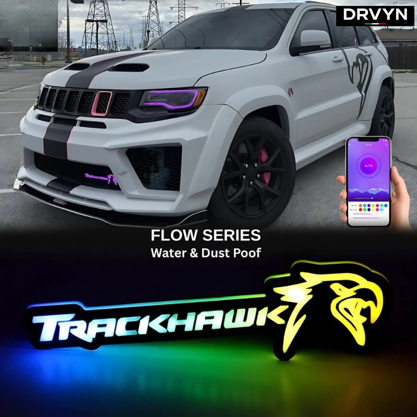 DRVYN MULTICOLOR RGBW INSERTS LED EMBLEM BADGE FITS JEEP TRACKHAWK SRT GRAND CHEROKEE