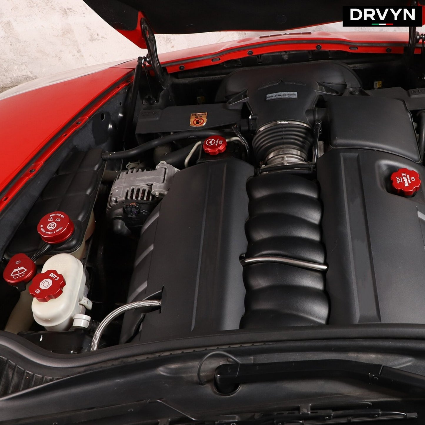 DRVYN 5PCS Red Alloy Engine Cabin Fluid Switch Trim Cover For Corvette C6 2005-2013 US