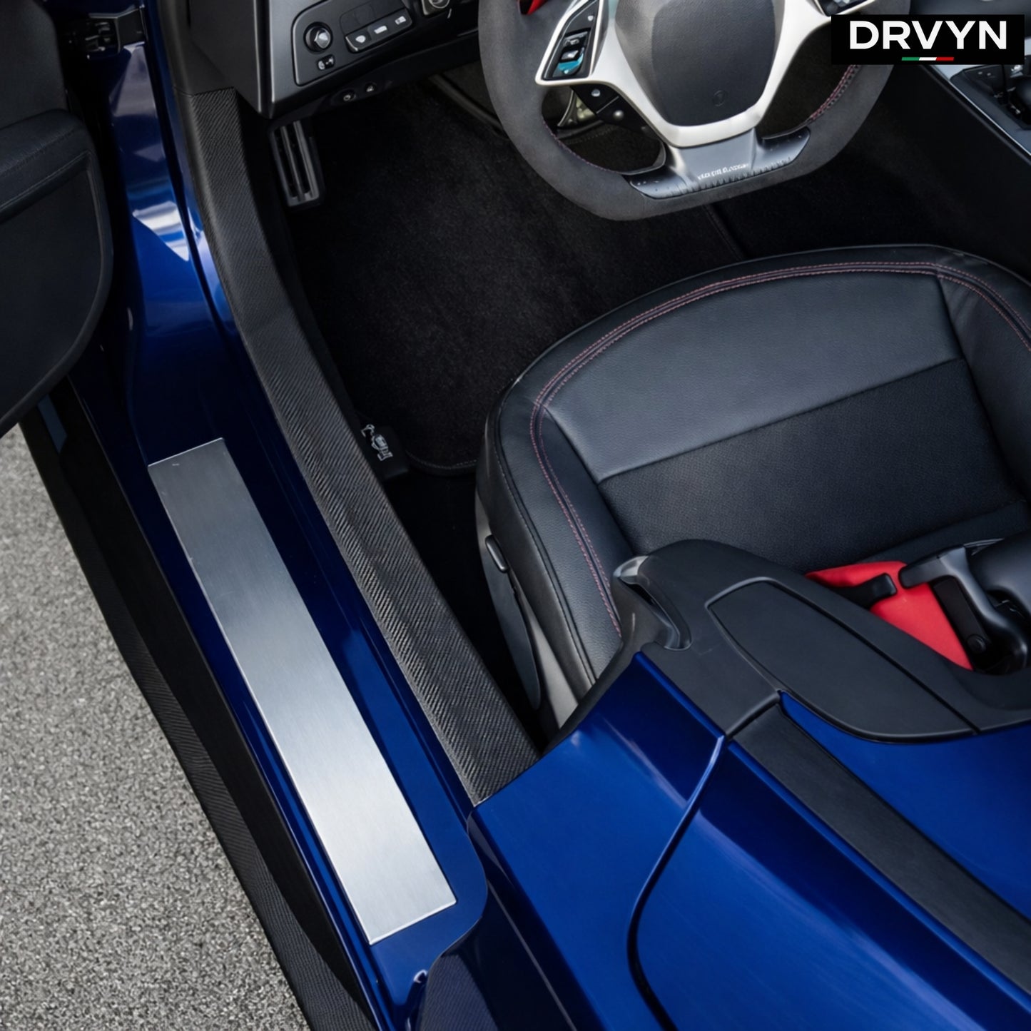 DRVYN Real Carbon Fiber Car Inner Door Sills Cover Trim For Corvette C7 2014-2019
