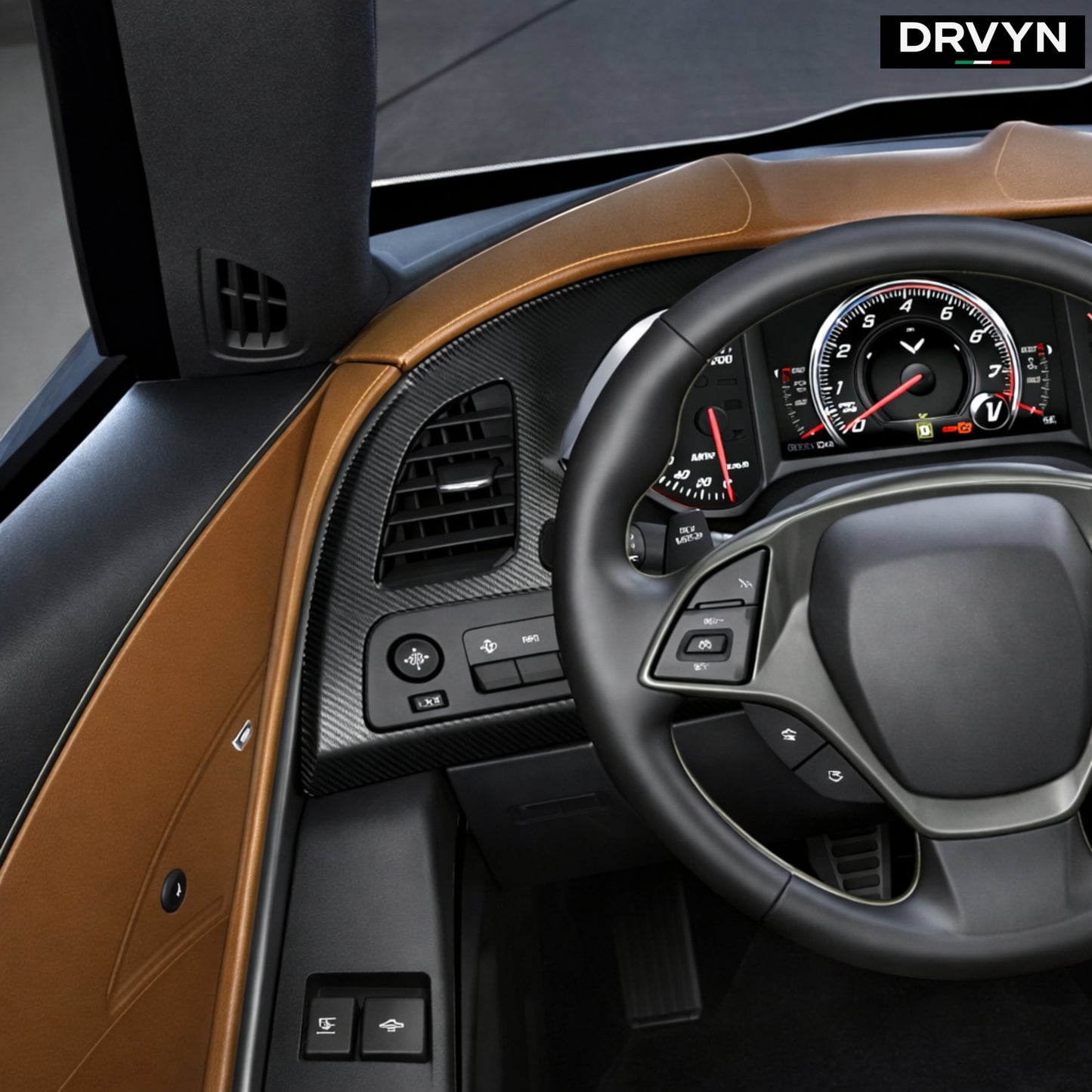 DRVYN Real Carbon Fiber Side Air Vent Headlight Button Trim For Corvette C7 2014-2019