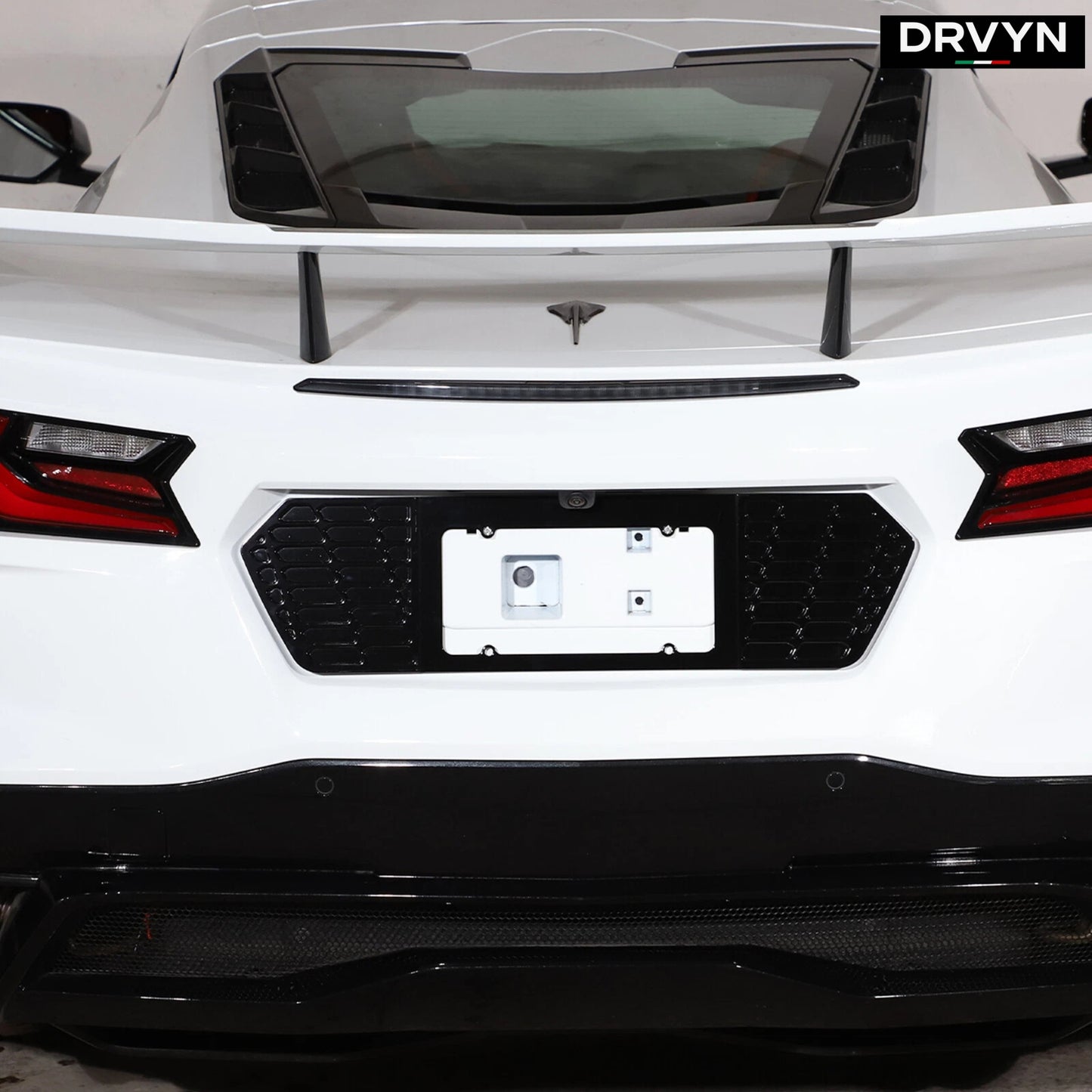 For 20-26 Corvette C8 Z51 Z06 Gloss Black Rear License Plate Frame Holder Panel