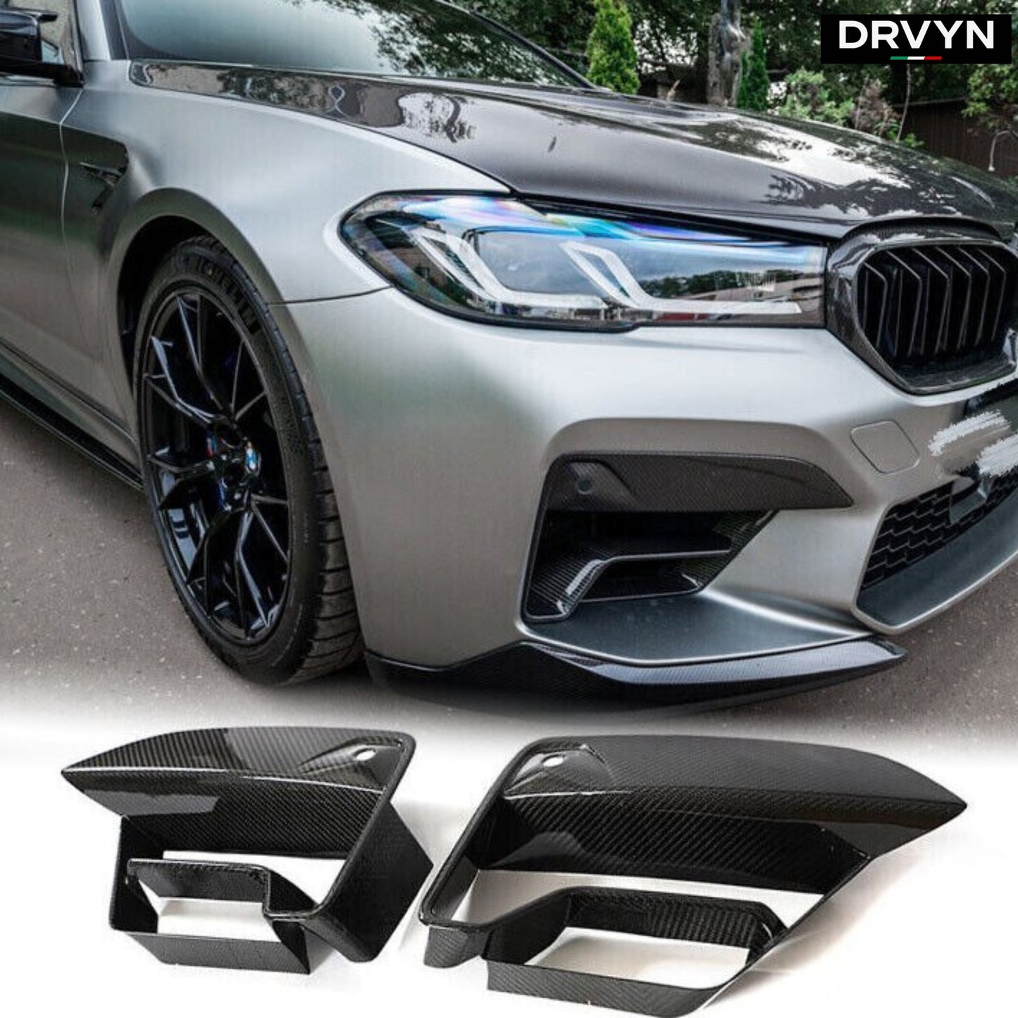 FOR 21-23 BMW F90 M5 LCI DRY CARBON FIBER FRONT BUMPER AIR DUCT INLET VENT TRIM