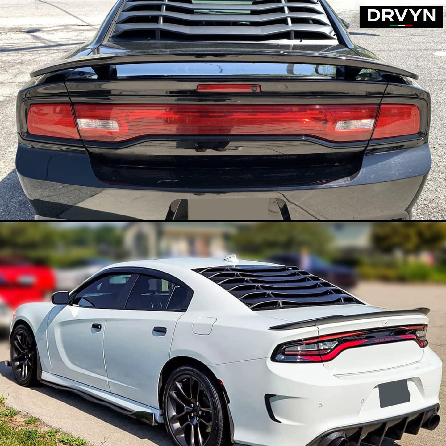 FOR 2011-2023 DODGE CHARGER 2PC GLOSS BLACK REAR WINDOW WINDSHIELD LOUVER COVER
