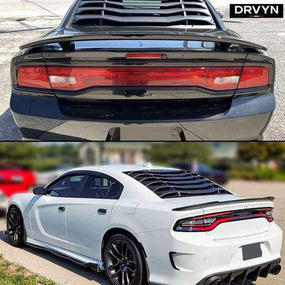 FOR 2011-2023 DODGE CHARGER 2PC GLOSS BLACK REAR WINDOW WINDSHIELD LOUVER COVER
