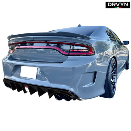 FOR 15-23 DODGE CHARGER SRT R/T SCAT PACK REAR BUMPER DIFFUSER W/ RED REFLECTOR