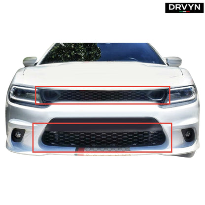FOR 15-23 DODGE CHARGER RT SCAT PACK SRT DUAL SNORKEL FRONT UPPER + LOWER GRILLE (For: Dodge Charger)