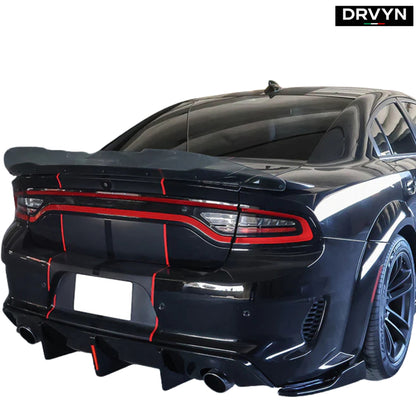 FOR 2020-23 DODGE CHARGER SRT SCAT WIDEBODY MATT BLACK LED REAR BUMPER DIFFUSER