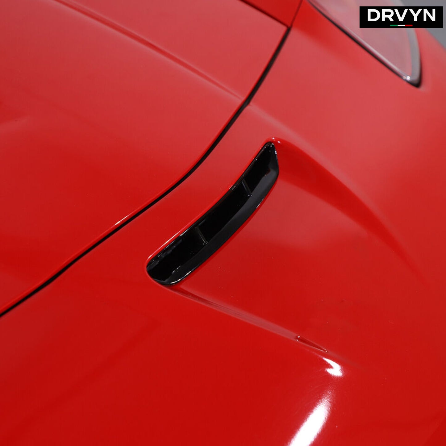 DRVYN Glossy Black Front Bumper Upper Trim & Real Carbon Fiber Hood Intake Vent Frame Trim