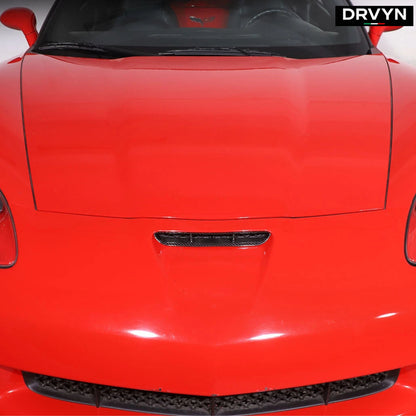 DRVYN Glossy Black Front Bumper Upper Trim & Real Carbon Fiber Hood Intake Vent Frame Trim