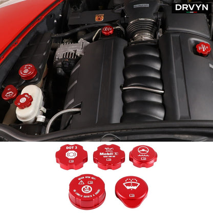 DRVYN 5PCS Red Alloy Engine Cabin Fluid Switch Trim Cover For Corvette C6 2005-2013 US