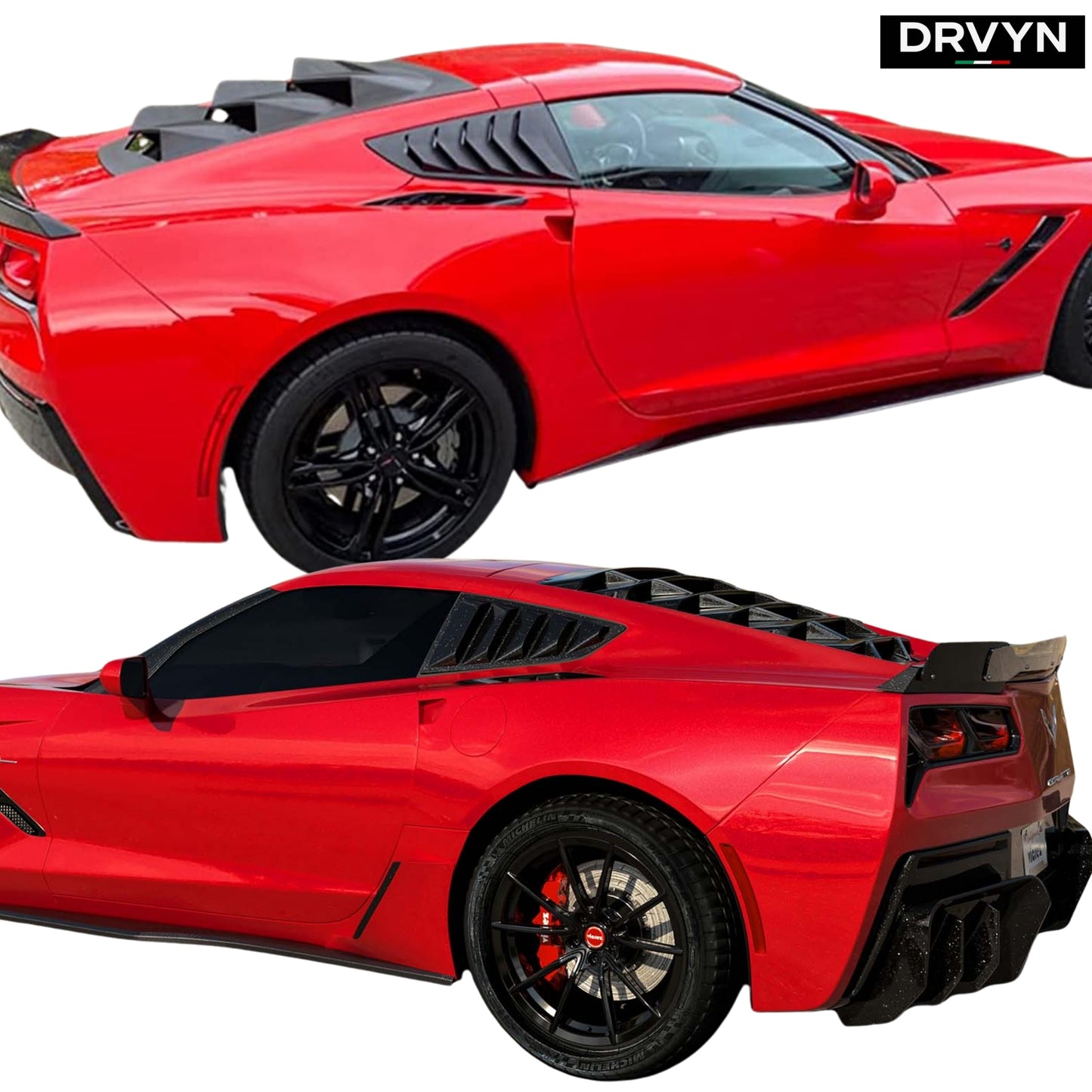 DRVYN 2014-2019 Corvette C7 Glossy Black Side Vent Window 1/4 Quarter Scoop Louver