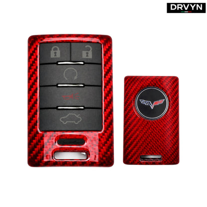 DRVYN Real Gloss Red Carbon Fiber Key Fob Shell Cover For Chevy 2014-2019 C7 Corvette
