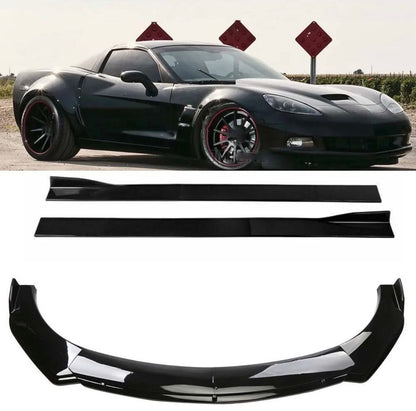 Corvette C6 (2005–2013) Front Bumper Lip + Side Skirts – Gloss Black