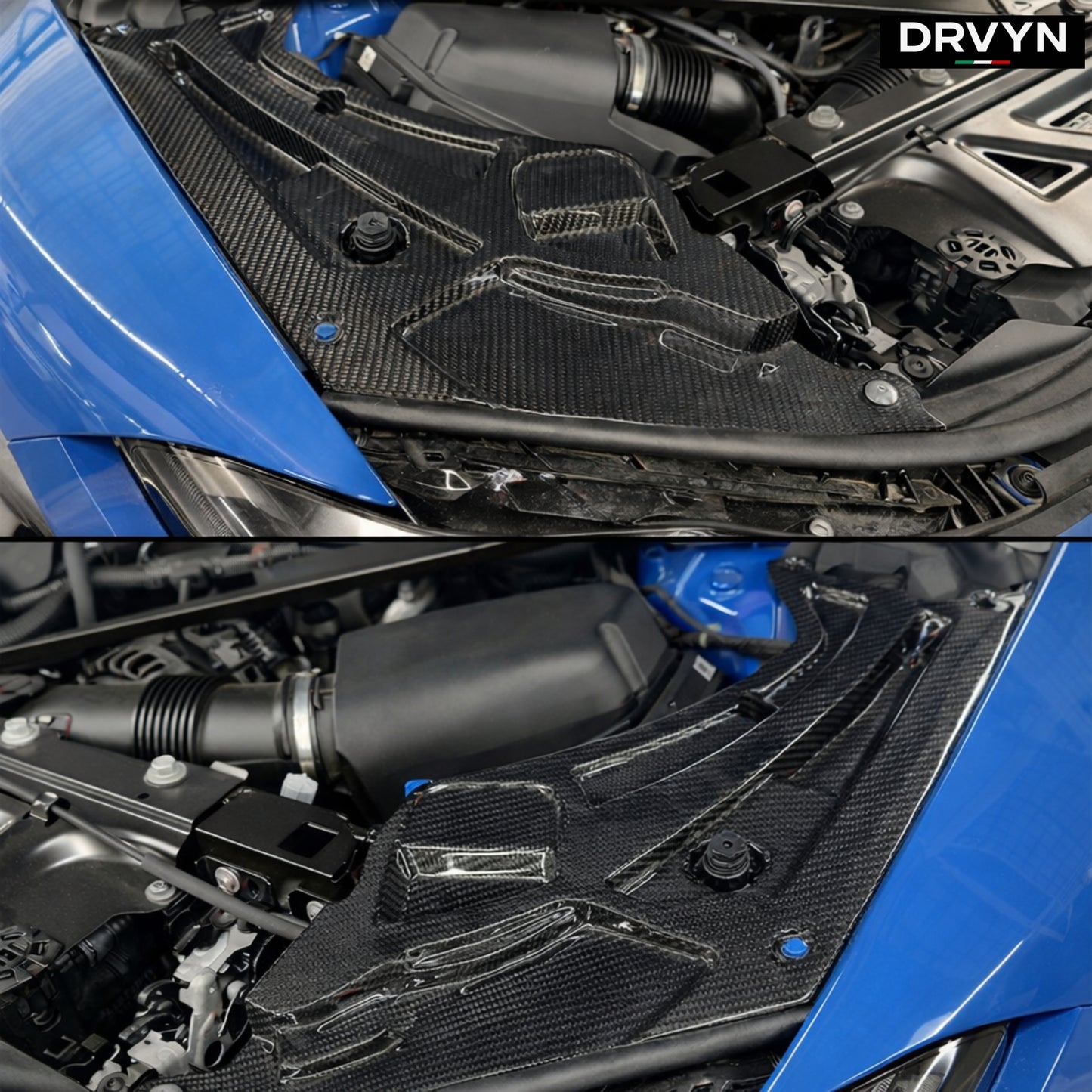 DRVYN 21-26 BMW G8X M2 M3 M4 Dry Carbon Fiber 2pc Engine Bay Trim Panel Cover Set