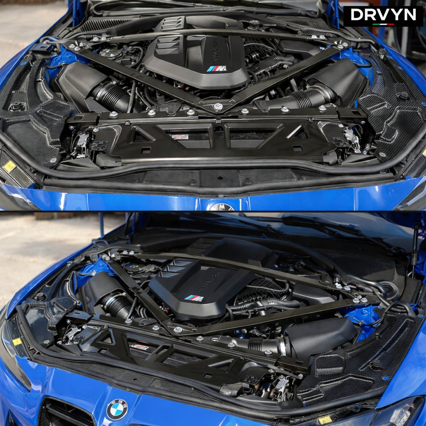 DRVYN 21-26 BMW G8X M2 M3 M4 Dry Carbon Fiber 2pc Engine Bay Trim Panel Cover Set
