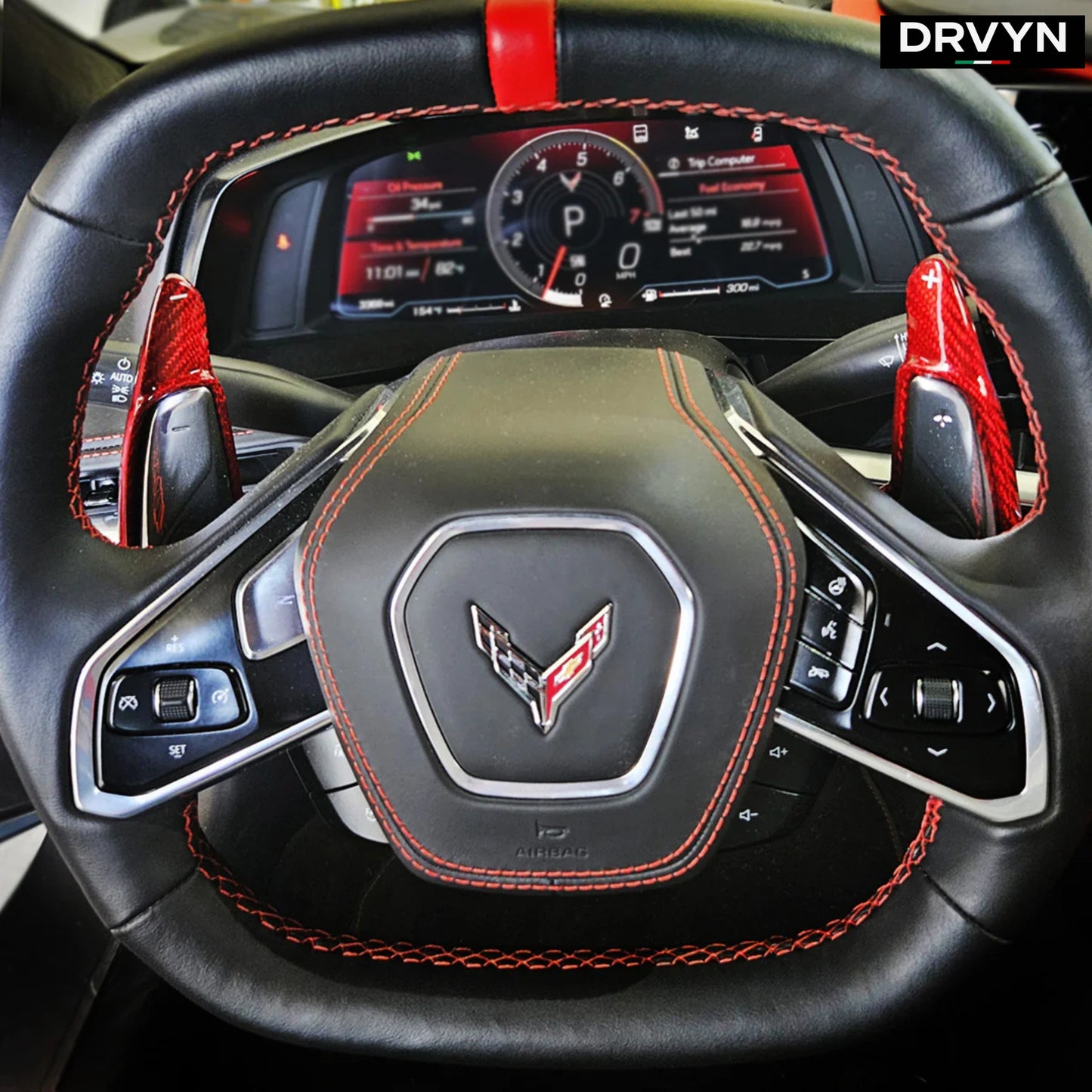 For 2020-26 Corvette C8 Red Carbon Fiber Steering Wheel Paddle Shifter Extension