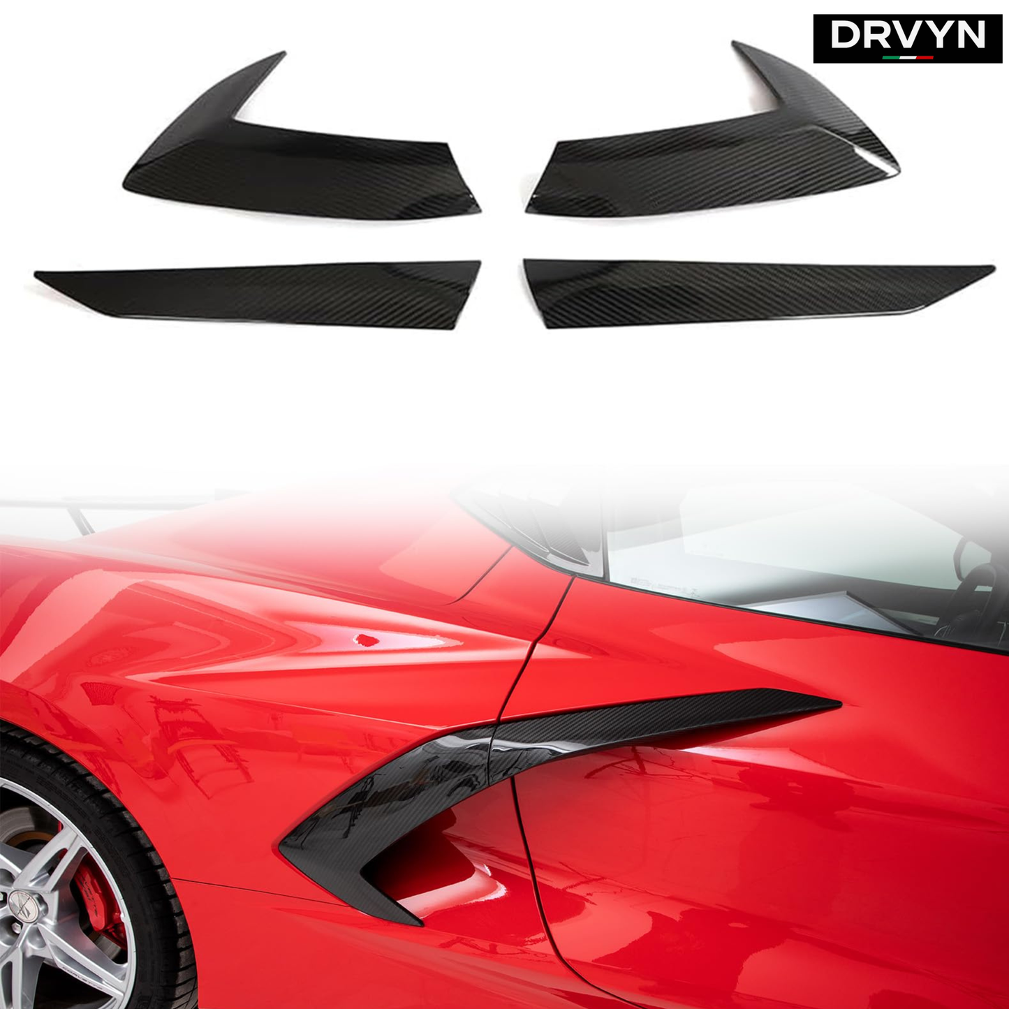 FOR 20-24 CORVETTE C8 Z51 REAL CARBON FIBER BODY SIDE VENT DOOR GARNISH TRIM KIT: