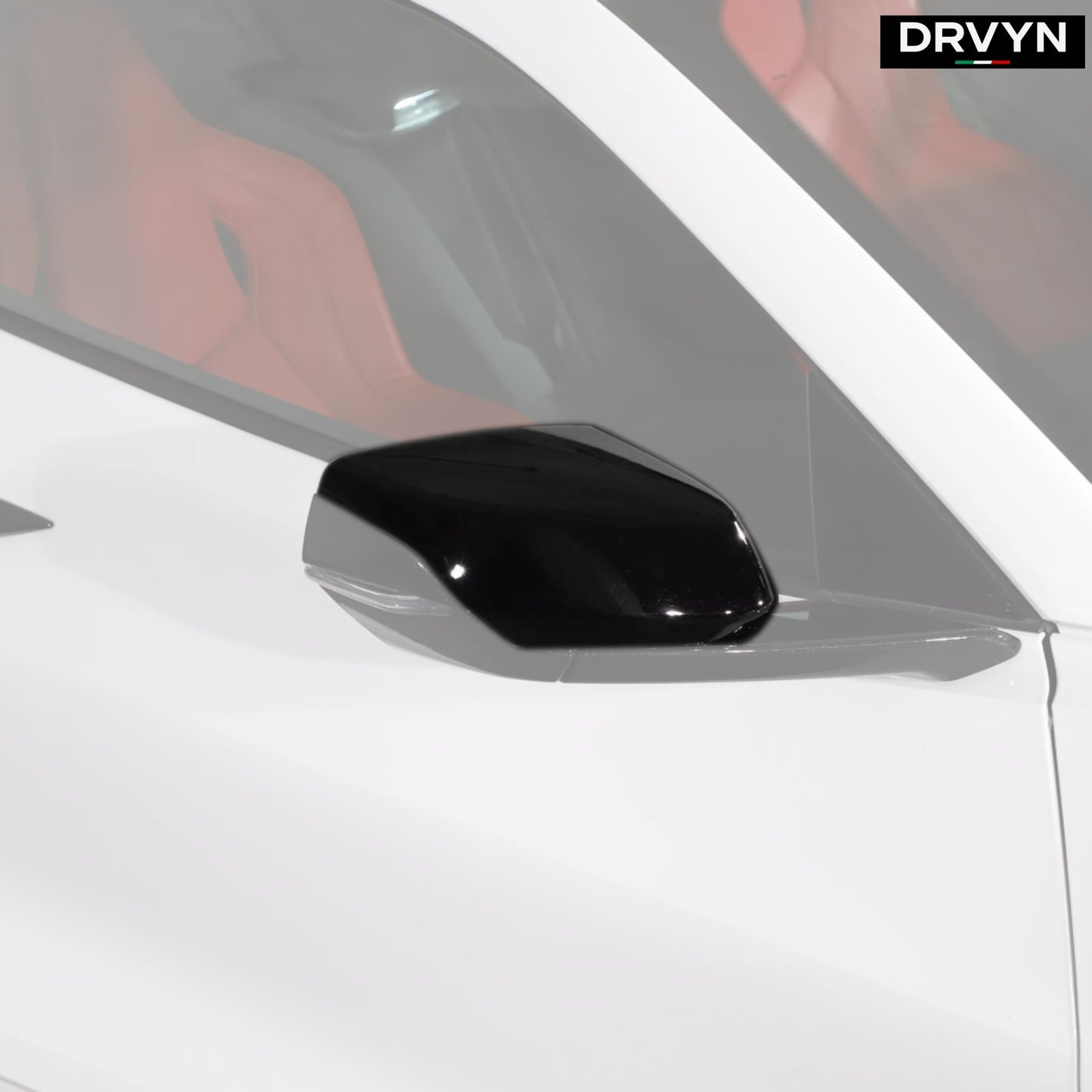 FOR 2020-25 CORVETTE C8 M STYLE GLOSS BLACK ADD ON SIDE MIRROR COVER CAP OVERLAY