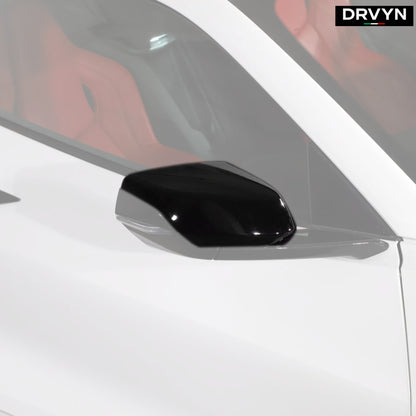 FOR 2020-25 CORVETTE C8 M STYLE GLOSS BLACK ADD ON SIDE MIRROR COVER CAP OVERLAY