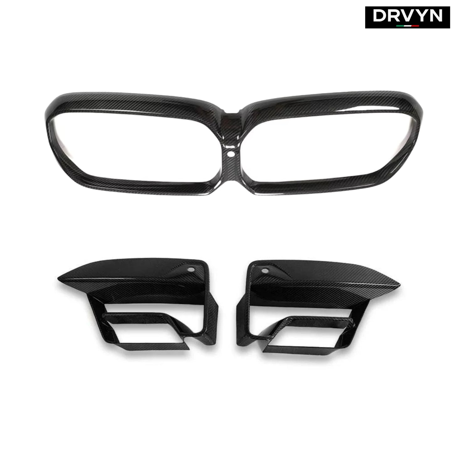 FOR 2021-23 BMW F90 M5 LCI DRY CARBON FIBER FRONT AIR DUCT TRIM + GRILLE OUTLINE