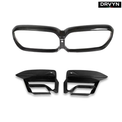FOR 2021-23 BMW F90 M5 LCI DRY CARBON FIBER FRONT AIR DUCT TRIM + GRILLE OUTLINE
