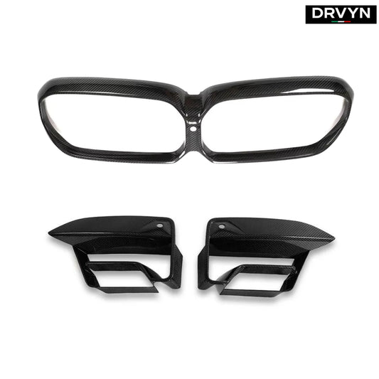 FOR 2021-23 BMW F90 M5 LCI DRY CARBON FIBER FRONT AIR DUCT TRIM + GRILLE OUTLINE
