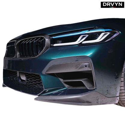 FOR 2021-23 BMW F90 M5 LCI DRY CARBON FIBER FRONT AIR DUCT TRIM + GRILLE OUTLINE