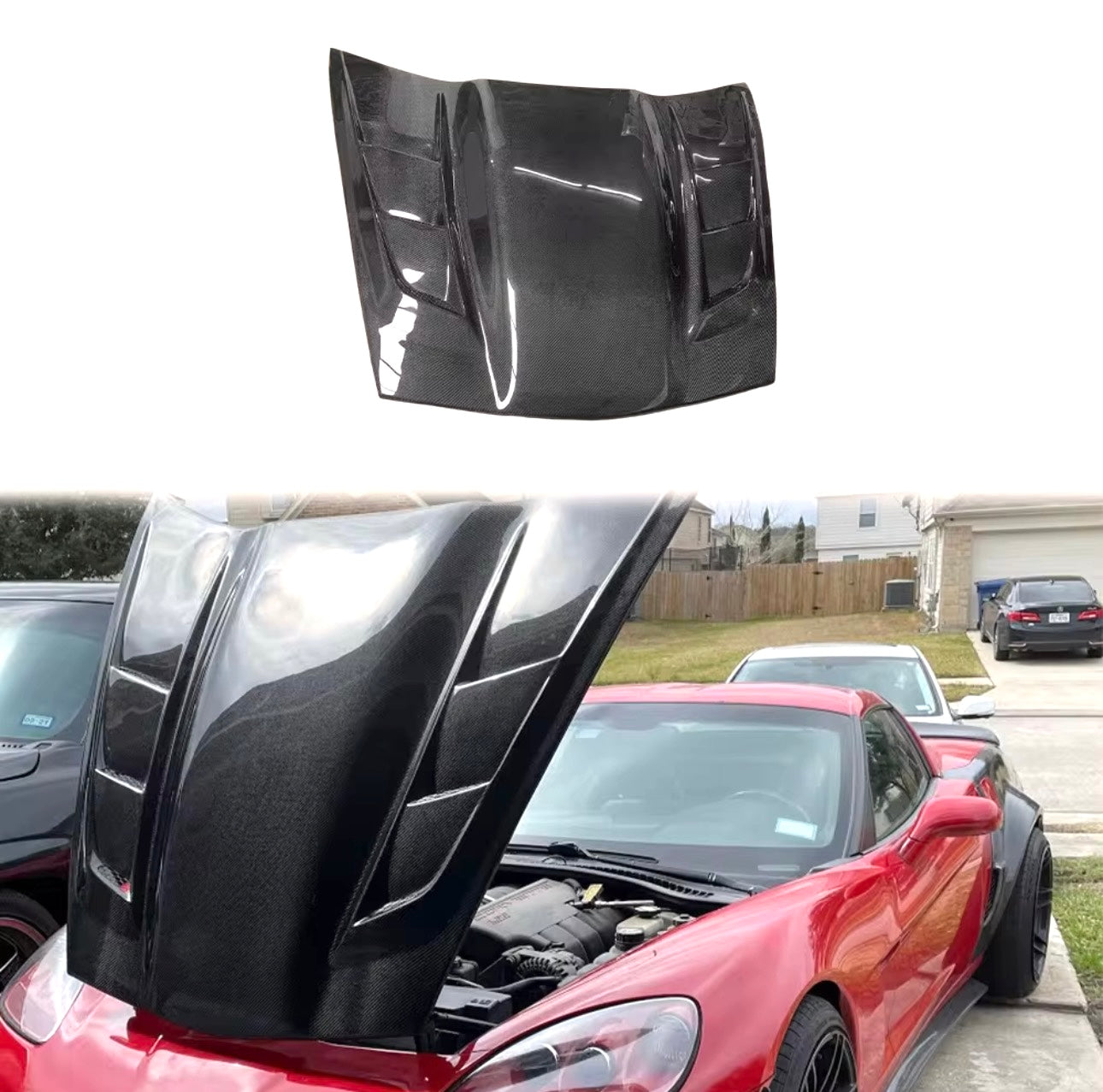 DRVYN Corvette C6 2006–2013 Carbon Fiber Hood V1 Style Front Vented