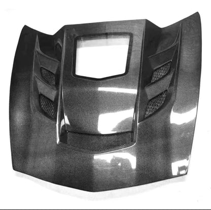 2014–2019 Corvette C7 Full Carbon Fiber Vented Hood – Tempered Glass Window Design