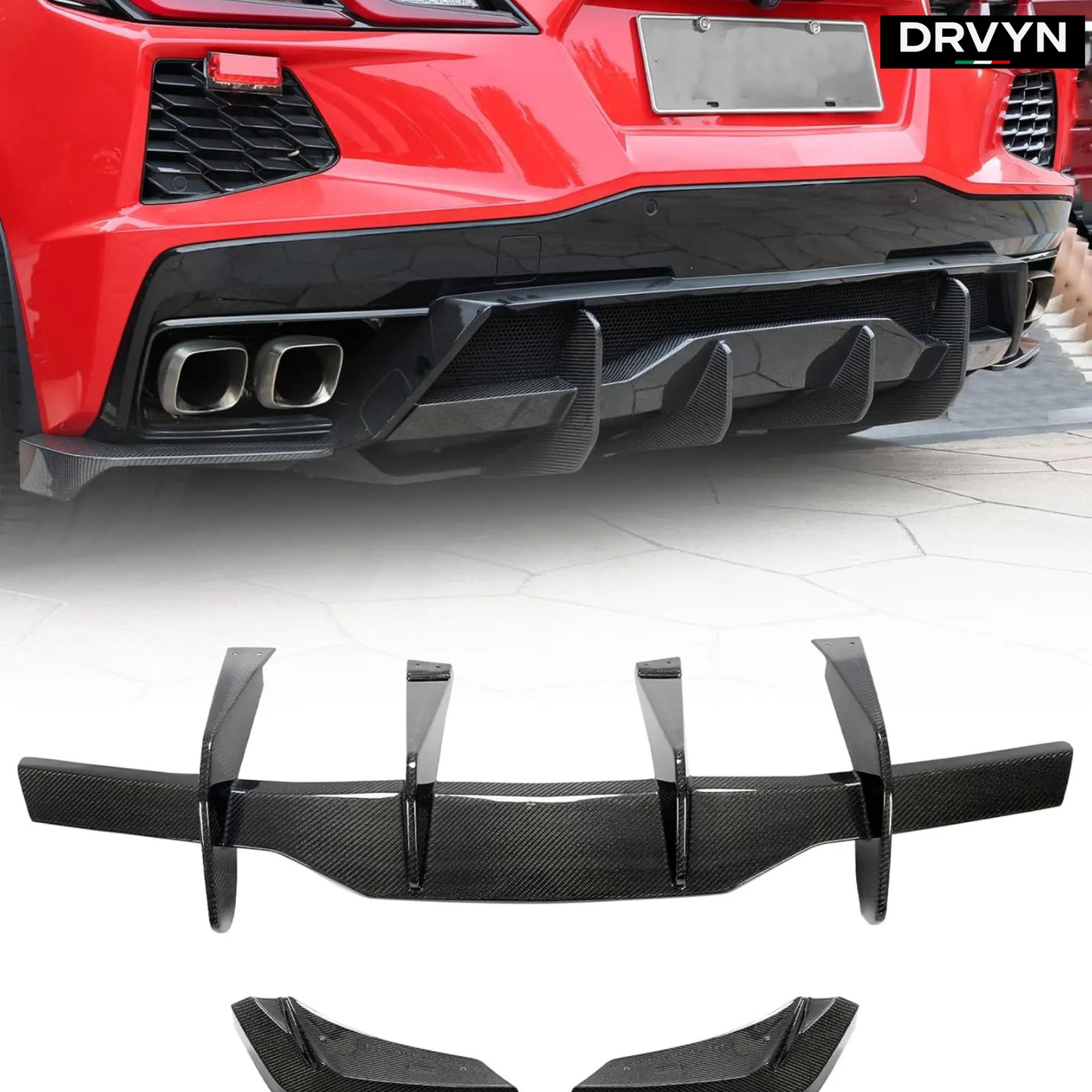 For 2020-26 Corvette C8 Z51 STG 3 Add-On Real Carbon Fiber Rear Bumper Diffuser: