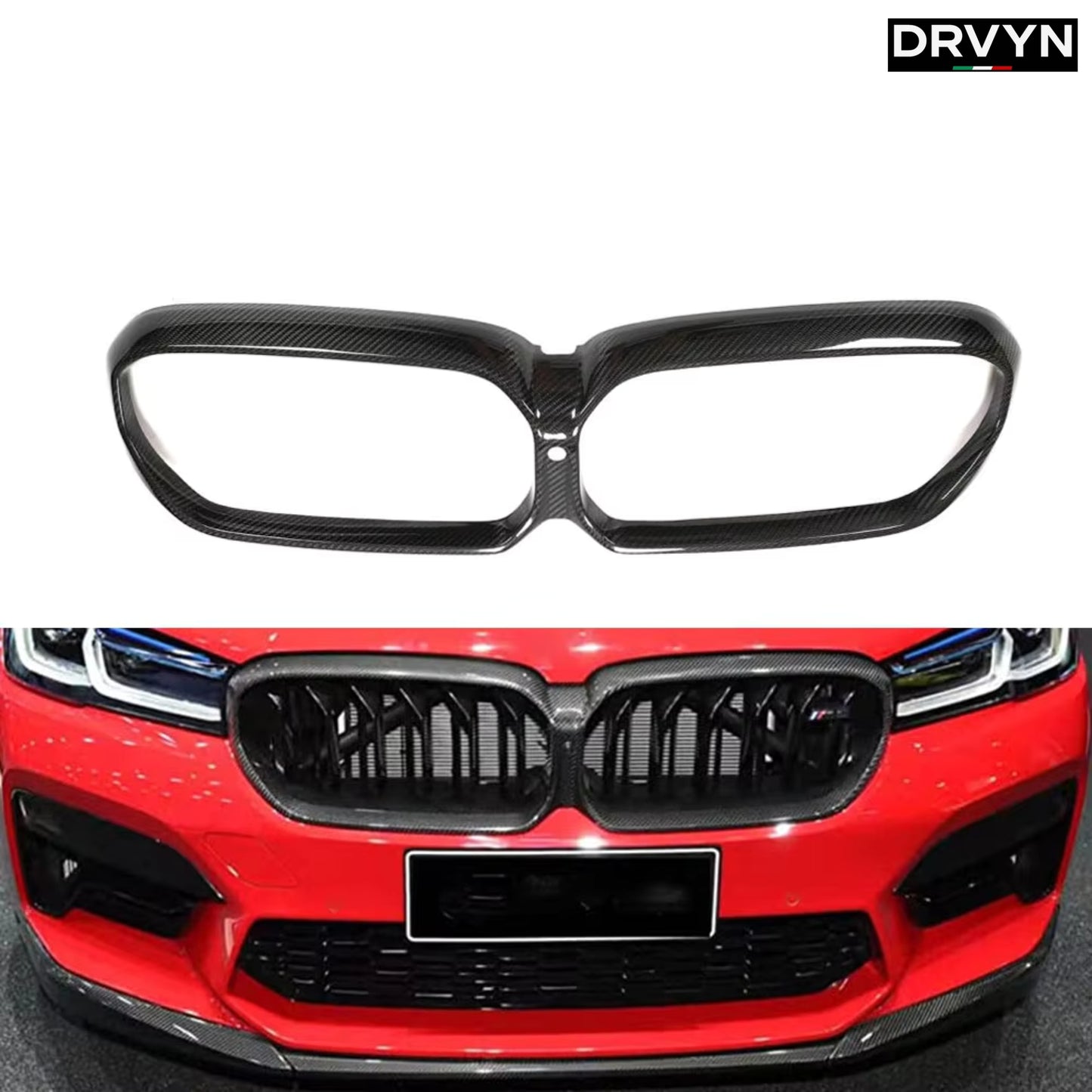 2021-23 DRVYN BMW F90 M5 REAL CARBON FIBER GRILL GRILLE GARNISH INSERT TRIM COVER