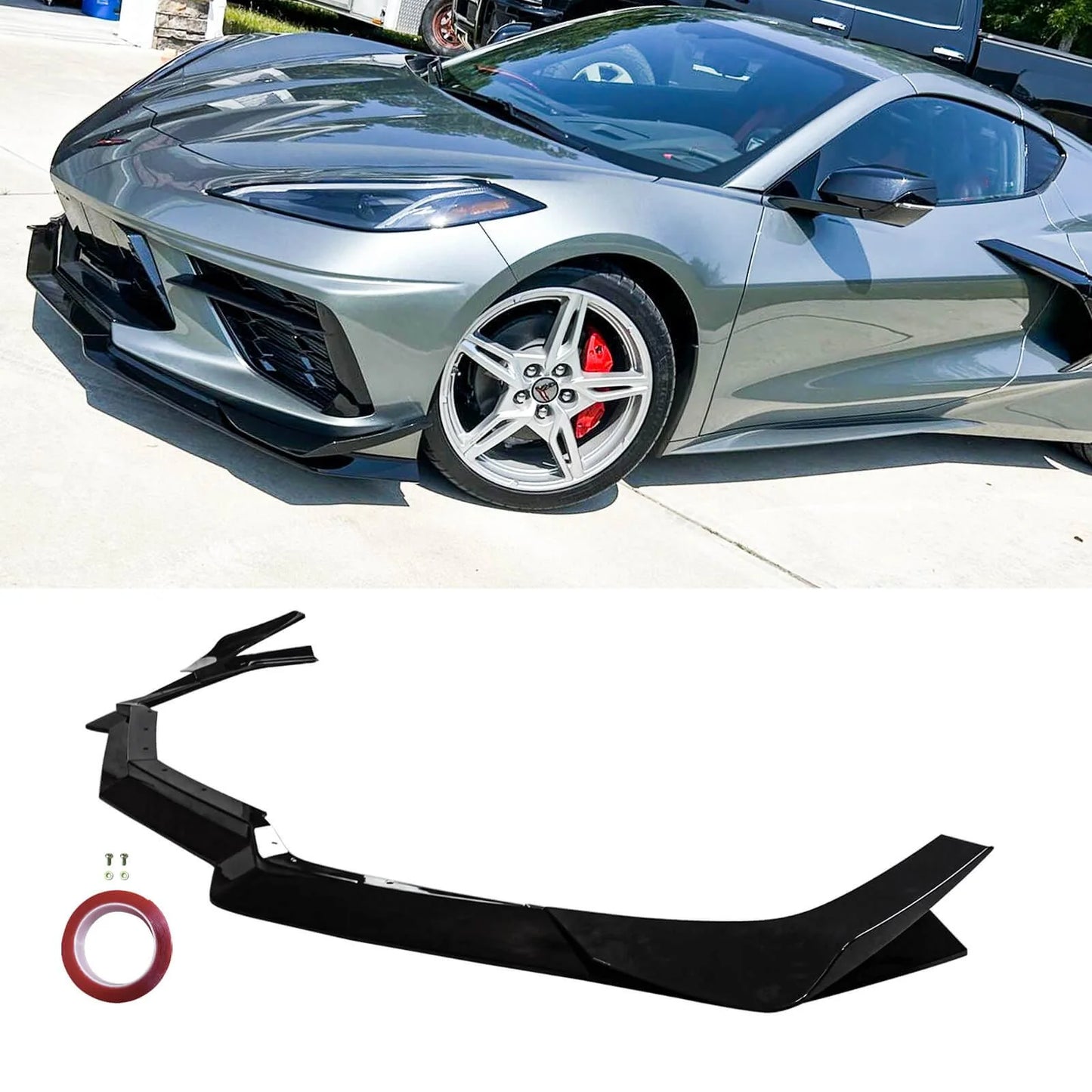 DRVYN 20-25 Corvette C8 Z51 Z07 Canard Style Gloss Black Front Bumper Lip Splitter